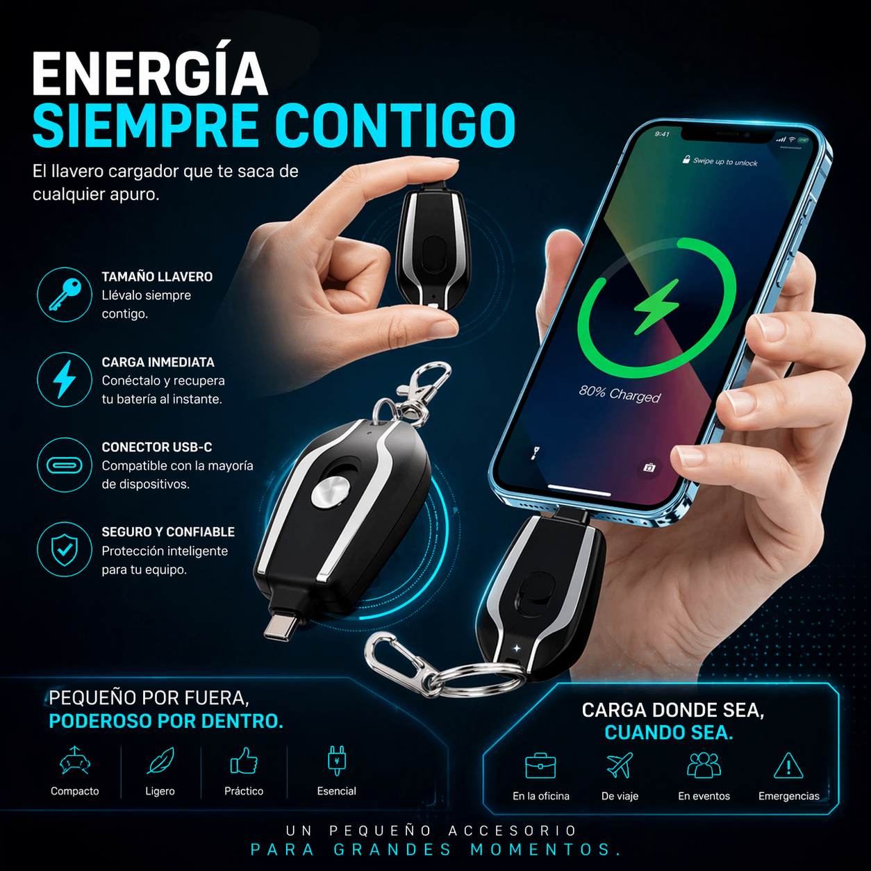 🔋 💫 ✨Mini Power Bank Llavero – Energía de Emergencia en tu Bolsillo💫 ✨+ ENVÍO GRATIS 🚚