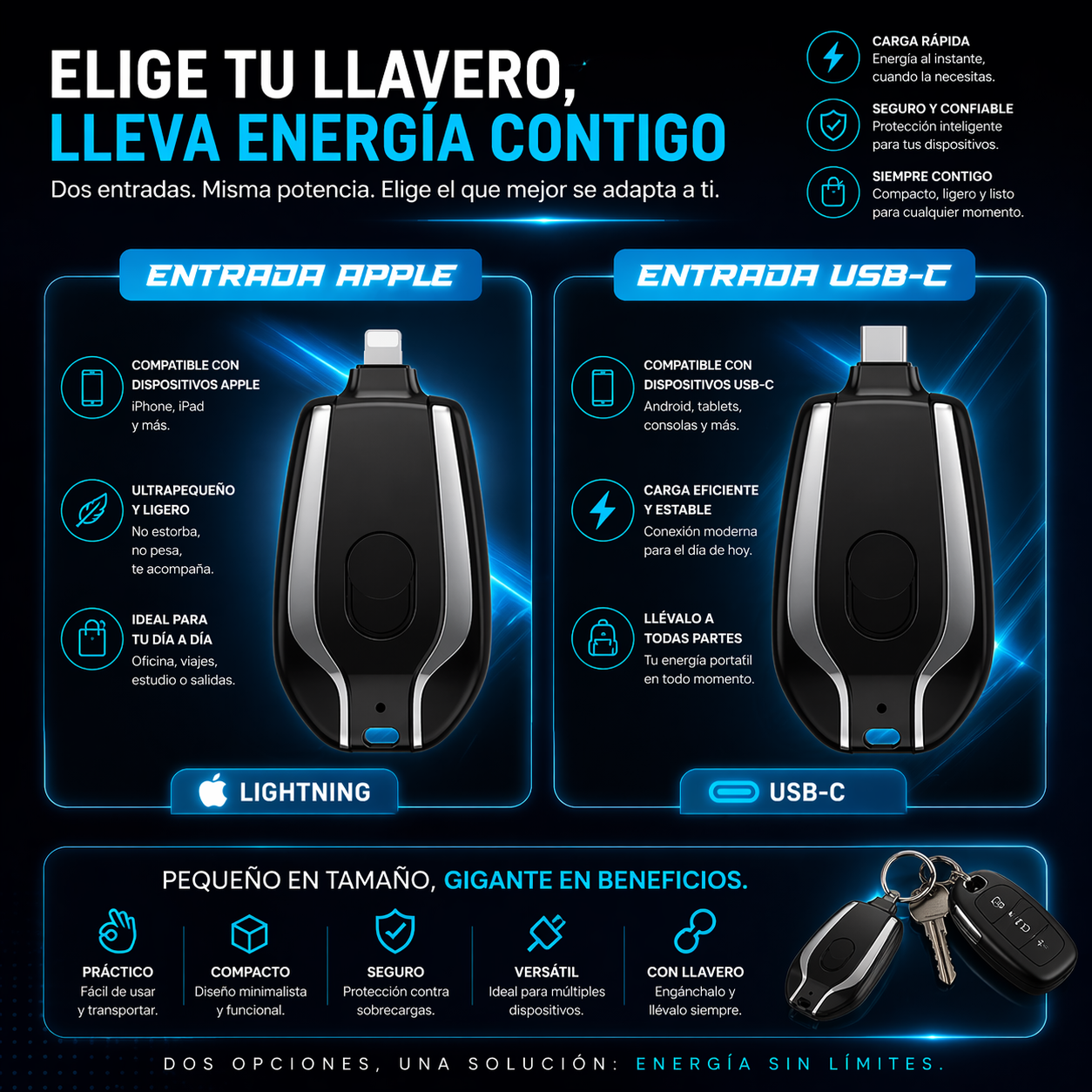 🔋 💫 ✨Mini Power Bank Llavero – Energía de Emergencia en tu Bolsillo💫 ✨+ ENVÍO GRATIS 🚚