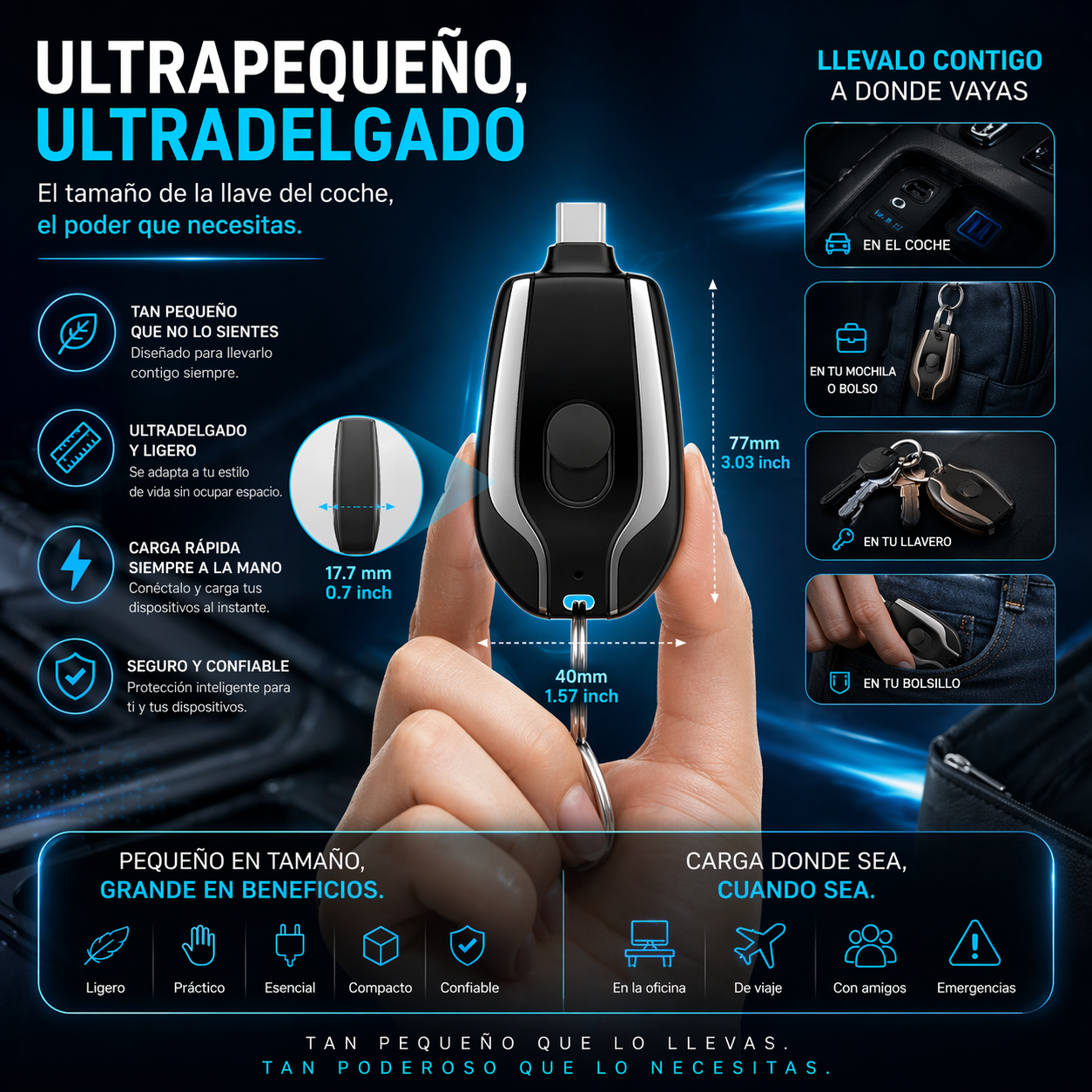 🔋 💫 ✨Mini Power Bank Llavero – Energía de Emergencia en tu Bolsillo💫 ✨+ ENVÍO GRATIS 🚚