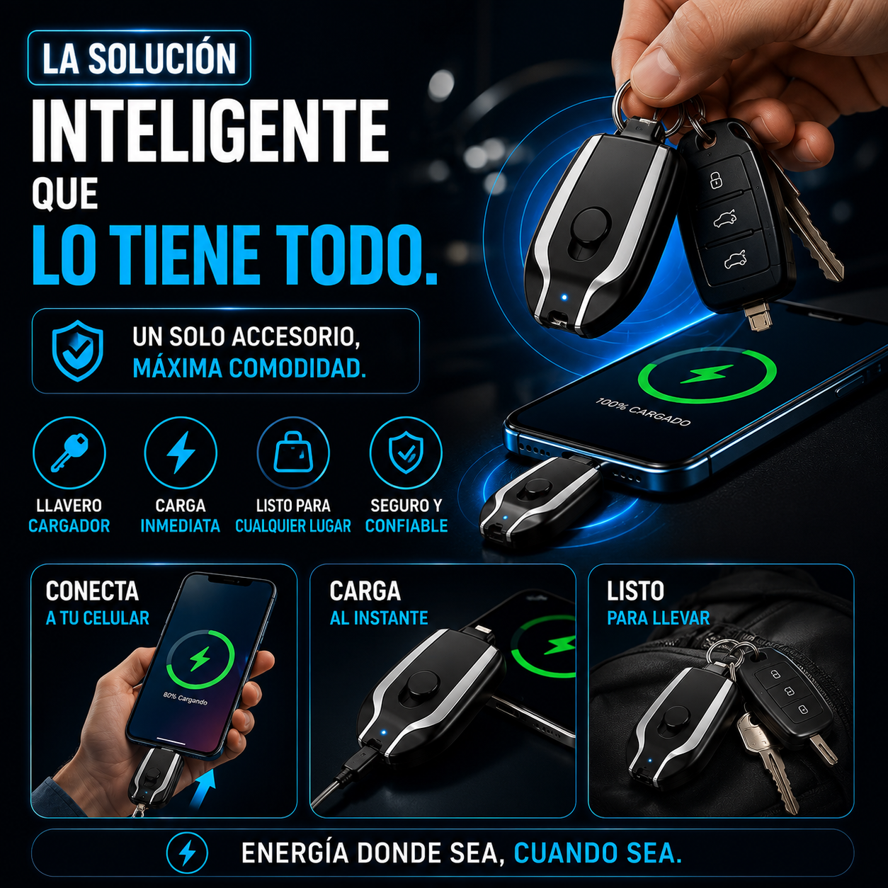 🔋 💫 ✨Mini Power Bank Llavero – Energía de Emergencia en tu Bolsillo💫 ✨+ ENVÍO GRATIS 🚚