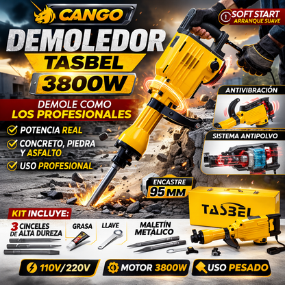 Cango Demoledor Tasbel 3800W – Demolición pesada profesional 50 J