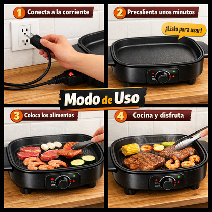Sartén Eléctrico Parrilla – Cocina Sin Humo – Disfruta Asados en Minutos