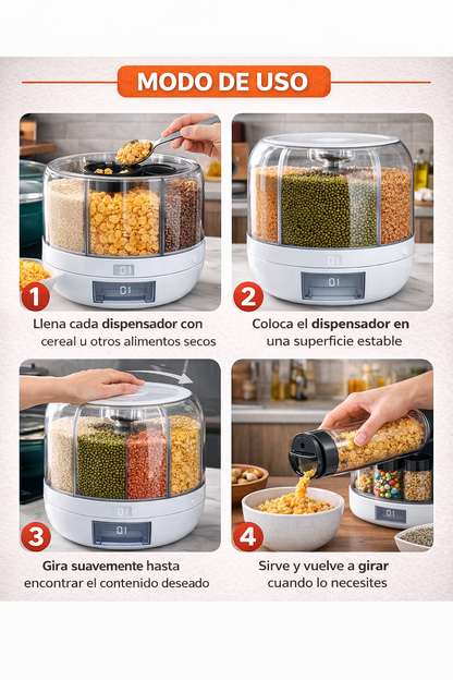 Dispensador Giratorio de Cereales – Acceso Rápido – Cocina Ordenada Todos los Días