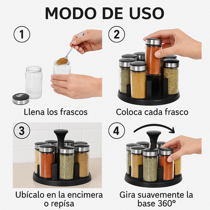 Especiero Giratorio 360° – Mantén tus condimentos al alcance – Cocina ordenada en segundos