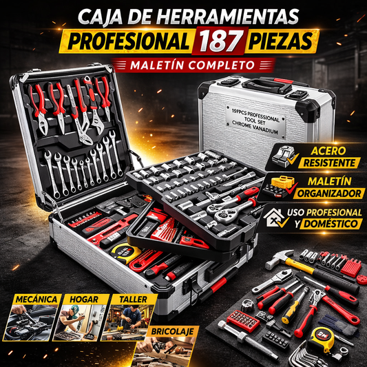 🧰 Caja de Herramientas Profesional 187 Piezas con Maletín