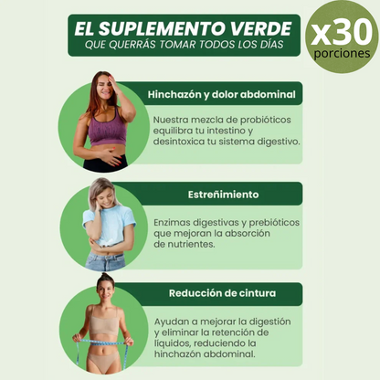 JUGO BLOOM VERDE - Reduce Hinchazón en 7 Días - 30 Porciones