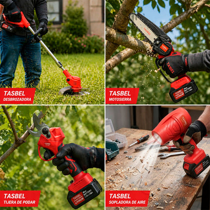 SET 4 HERRAMIENTAS JARDINERIA TASBEL™ INCLUYE 2 BATERÍAS DE REGALO 🎁