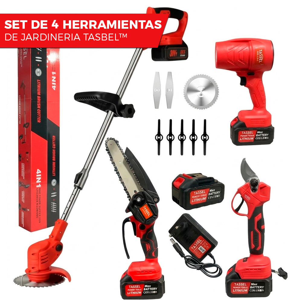 SET 4 HERRAMIENTAS JARDINERIA TASBEL™ INCLUYE 2 BATERÍAS DE REGALO 🎁
