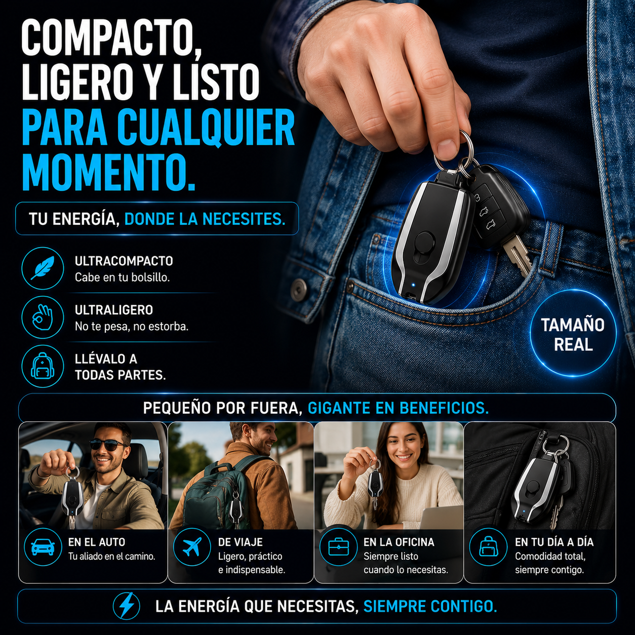 🔋 💫 ✨Mini Power Bank Llavero – Energía de Emergencia en tu Bolsillo💫 ✨+ ENVÍO GRATIS 🚚