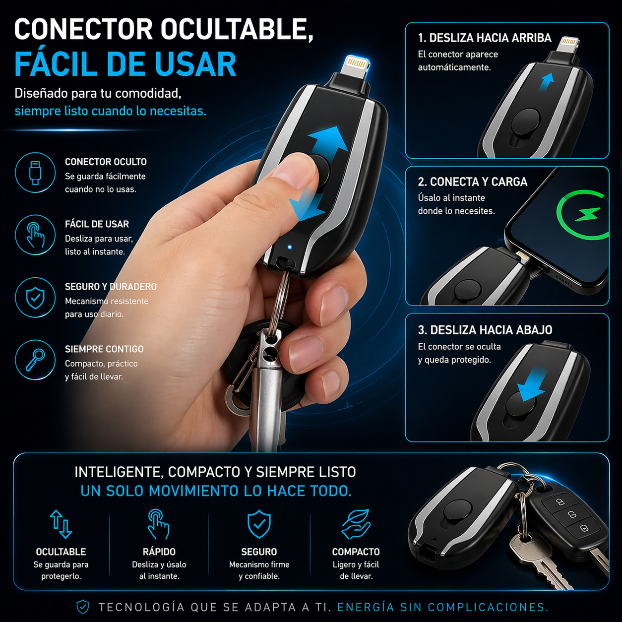 🔋 💫 ✨Mini Power Bank Llavero – Energía de Emergencia en tu Bolsillo💫 ✨+ ENVÍO GRATIS 🚚
