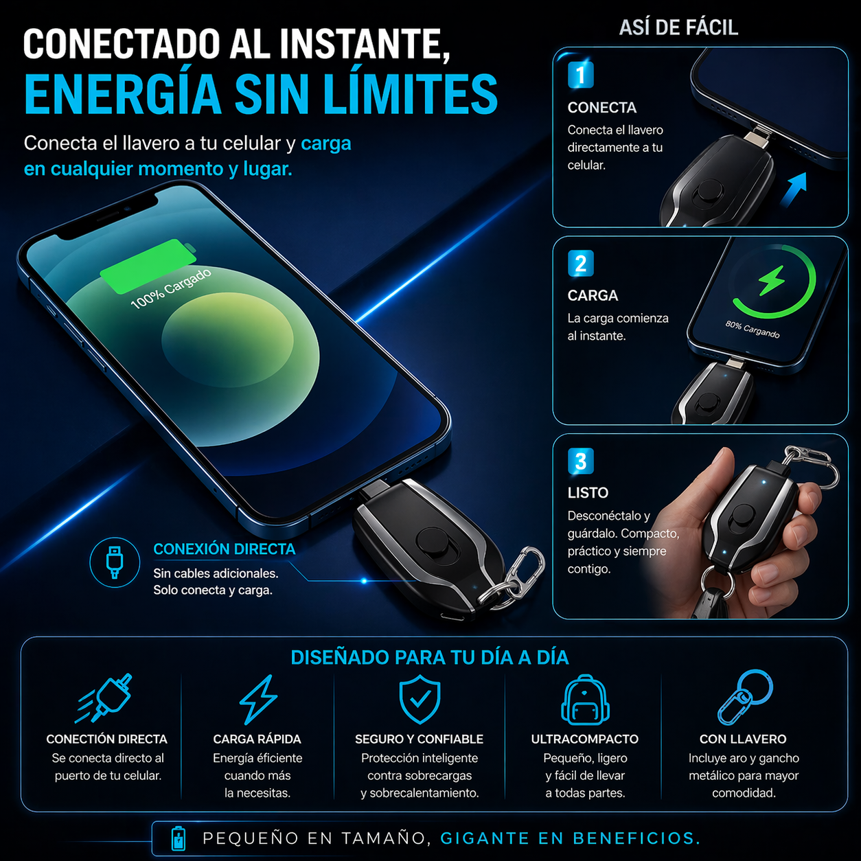 🔋 💫 ✨Mini Power Bank Llavero – Energía de Emergencia en tu Bolsillo💫 ✨+ ENVÍO GRATIS 🚚