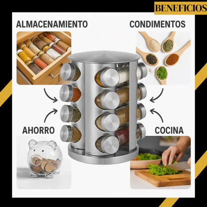 Especiero Giratorio 360° – Mantén tus condimentos al alcance – Cocina ordenada en segundos